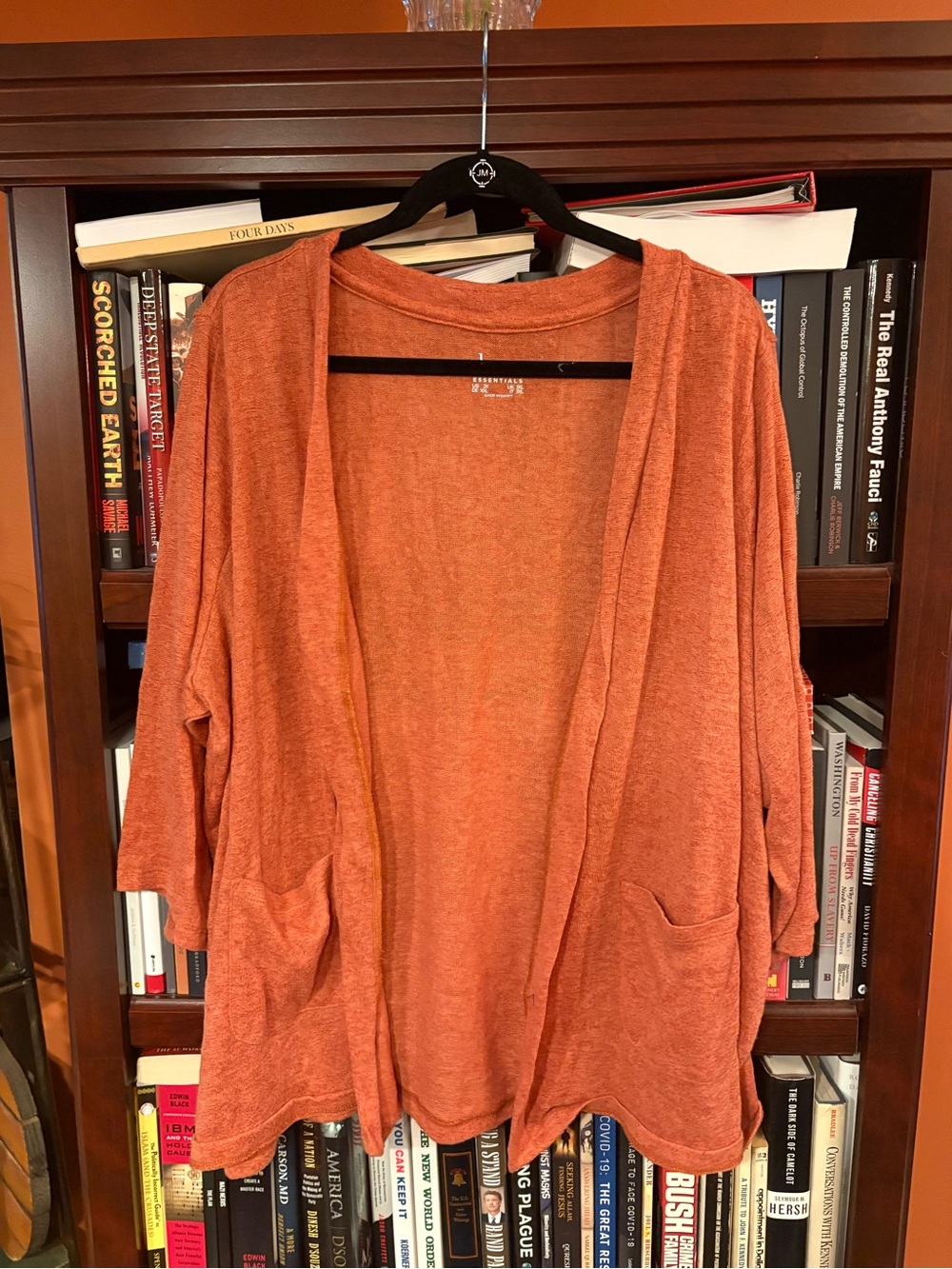 Denim&Co Essentials Open-Front Cardigan in Rust